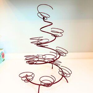 Vintage Cupcake Muffin Stand Holder Christmas Tree Red Spiral Wire Ornaments
